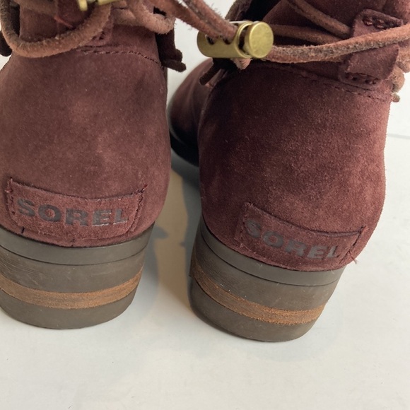 Sorel Farah Ankle Boots NL:2682-628 Tassel Burgundy Suede 11 Fall Waterproof - Picture 6 of 16